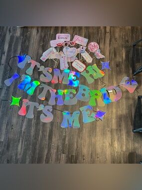 Taylor Swift Bachelorette Banner with Photo Props - Iridescent Pink Accent